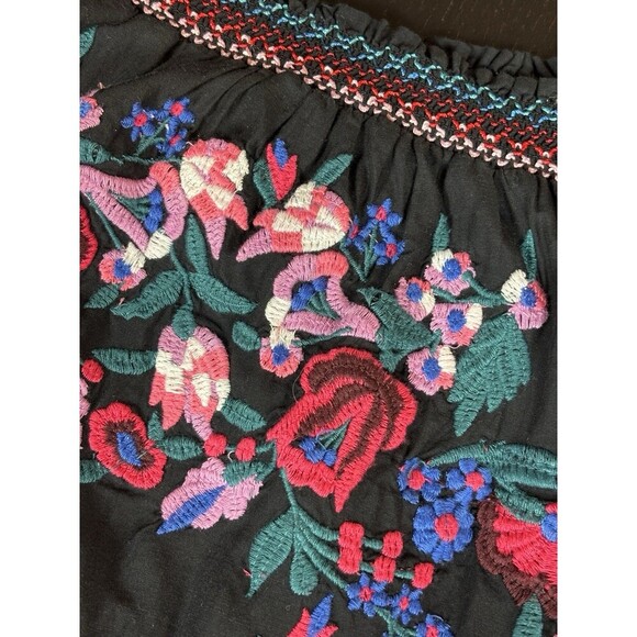 Free People Sunbeams Off Shoulder Mini Dress Black Small Embroidered Ruffled - Picture 11 of 16
